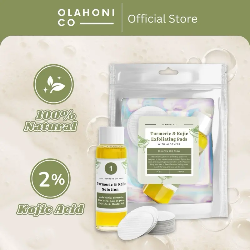 Turmeric & Kojic Exfoliating & Cleansing Pads For Uneven Skin, Deep Clean & Unclog Pores, Smooth The Face, Level Out Skin, Glow Up, Exfoliating Pads, Turmeric Pads, Resurfacing Pads, Olahoni, Natural Skincare Facial Cleanser