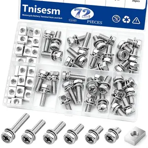 72PCS Battery Terminal Motorcycle Bolts and Nuts Kit M6x10/12/16/18/20mm 304 Stainless Steel Battery Bolt with Square Nut for ATV Bike Motorcycle Scooter
