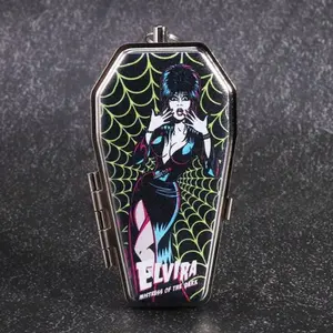 Elvira Portable Ashtray - Gothic Coffin Appearance, Black and White Printed Stainless Steel Material, Portable Smoking Accessory Gift