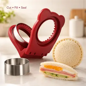 Make Easy Crustless Sandwiches, Round PB&J Sandwich Cutter & Sealer with Stainless Steel Ring, DIY Pocket Sandwich Maker Press for Kids Lunch Boxes, Breakfast, Snacks, School Meals, Picnic Food Prep, Reusable Family Kitchen Tool for Homemade Meals