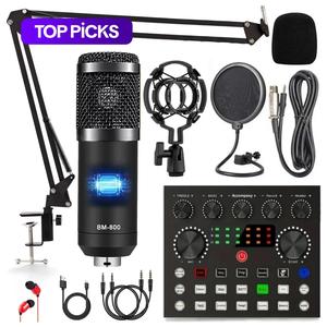 podcast equipment bundle, v8s audio interface with bm-800 condenser microphone, studio equipment with mic arm for podcast, streaming, voice over, singing