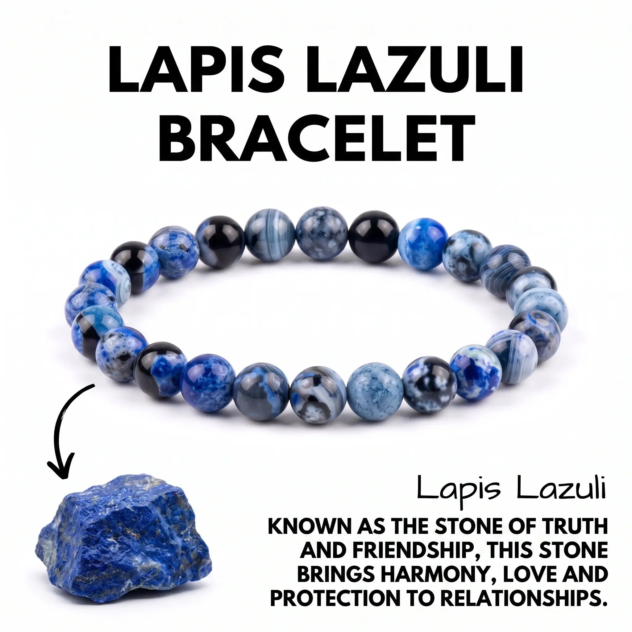 Natural Lapis Beaded Bracelet & Anklet, Stretch Jewelry for Adults, Stress Relief, Energy Protection, Spiritual Awakening, Ideal Gift for Friends, Girlfriend & Bestie, Perfect Present for Birthday, Anniversary & Christmas