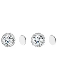 High-End Round Starry Zircon Earrings, Stainless Steel Magnetic Clip-On Ear Studs, Non Piercing Earrings, Versatile Earrings, Elegant Jewelry for Women, 1 Pair (2 Pieces)