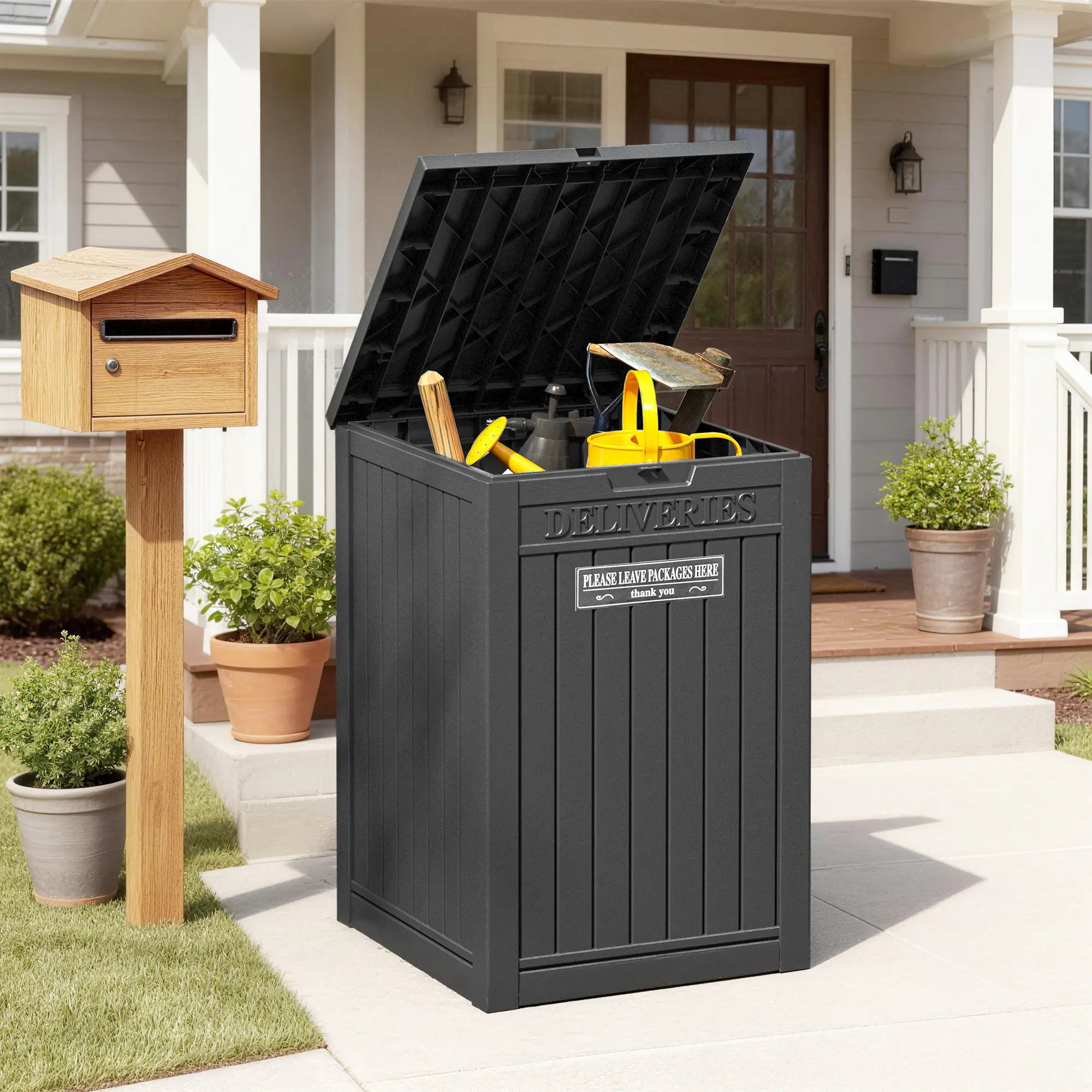 BIFANUO 48-Gallon Outdoor Parcel Drop Box, Lockable Secure Storage Box, Outdoor Resin Parcel Drop Box, Waterproof Design, Suitable for Backyards, Gardens, Patios, and Lawns, Black,  Summervibes.