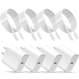 6FT Super Fast Charging 4-Pack Type-C Wall Charger Block with 4-Pack USB-C to USB-C Cable, PD Fast Charger Compatible with iPhone 15/16/17 Pro Max, Air, iPad, Galaxy, Pixel – Perfect for Travel and Home Use