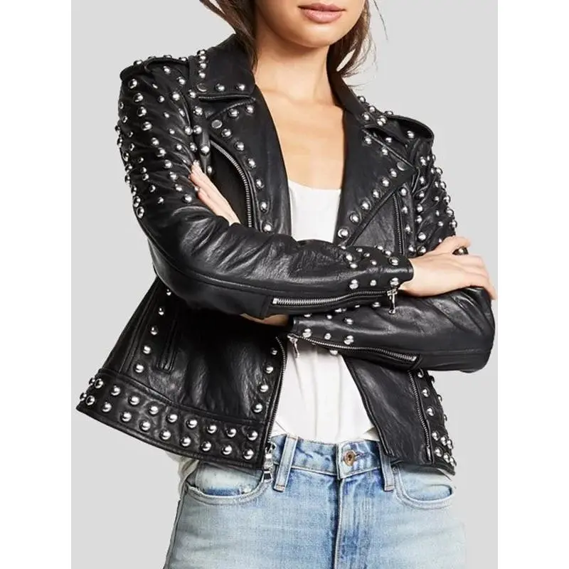 Women's Black Studded Leather Jacket
