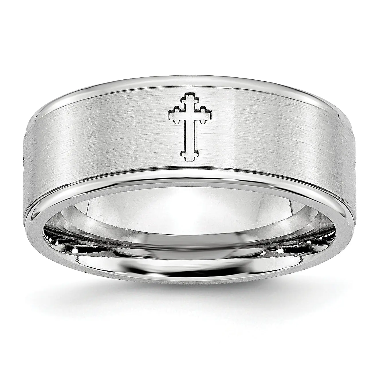 Brushed and Polished Ridged Sterling Silver Inlay Cobalt Wedding Band 8mm