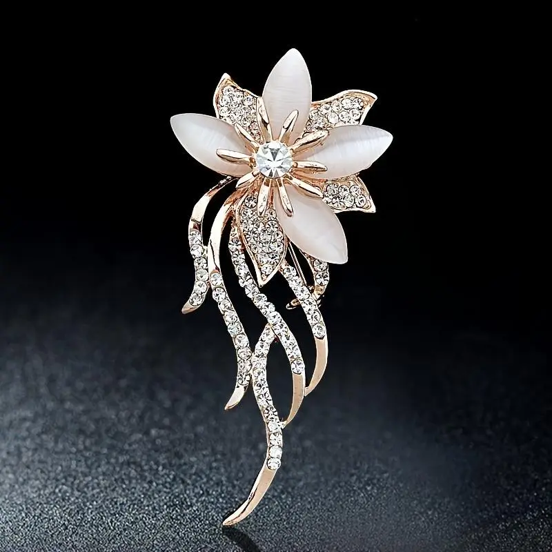Rose Golden Soft Artificial Jade Orchid" Milky White Artificial Jade Brooch, Elegant Flower Pin, Suit Coat Dress Decoration Corsage, Rose Golden Milky White Artificial Jade Orchid Brooch, Full Ribbon Design Accessory, Light Luxury Temperament Women's