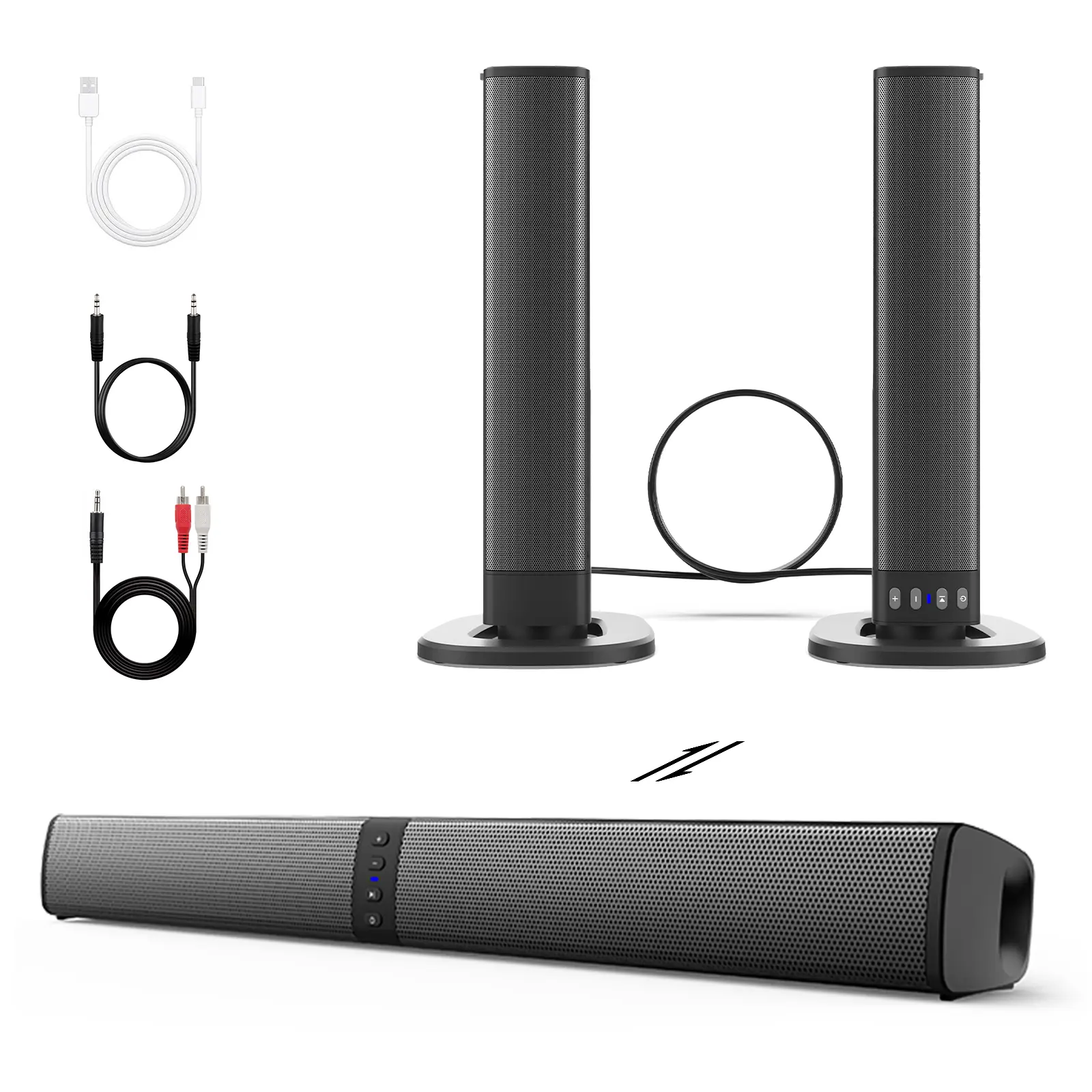 2 in 1 Separable Sound Bars System Wireless Bluetooth TV Speaker Built-in 4-Subwoofer Powerful for Surround Sound System with Cables Included Soundbar