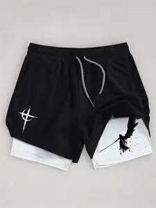 Men's Belief Conquers Fear Printed Gym Shorts, Stretch Knitted Fabric, Perfect for Running Training Yoga Outdoor Activities, Sporty Casual Style Fitness, Running Workout Shorts