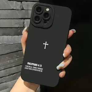 Sandblasted black background | Bible scripture cross faith phone case, suitable for all models of Apple and provides full protection against drops