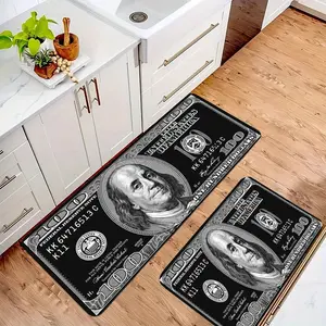 2 pc Washable $100 Bill Design Non-Slip Rubberback Modern Runner Rug for Hallway, Kitchen, Bedroom, Multicolor