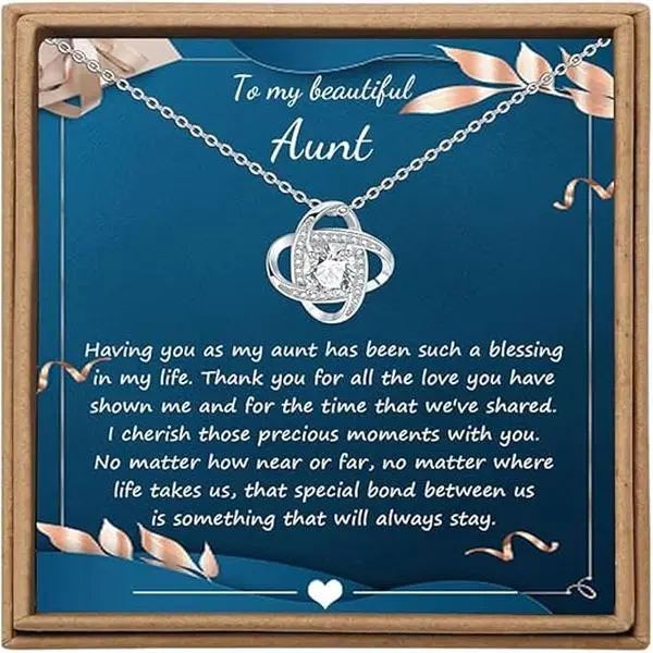 To My Beautiful Aunt Necklace, Having You As My Aunt Necklace, Love Knot Necklace for Women Dainty Gifts for Mom Daughter Sister Aunt for Birthday Wedding Christmas, Wedding Valentine Christmas Jewelry Gifts, Infinity Heart Necklace