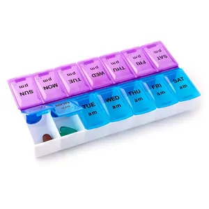 7 Day Weekly Pill AM PM Organizer, Portable Large Pill Case Pill Box for Pills/Vitamin/Supplements/Medication，easy to carry Healthcare Aid Medicine Purple/Blue