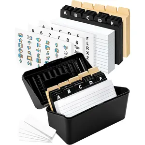 Black Index Card Holder 4x6 - Index Card Box With Index Dividers, Ruled Cards & Stickers - Recipe & Flash Card Holder Box Organizer