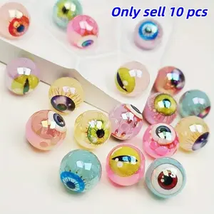 10 Sets of 100 Realistic Lifelike Look Eyeball Beads, Dual-Sided Glossy Acrylic Eyes with Iris, Soft Colors, Halloween Decorations, Party Supplies