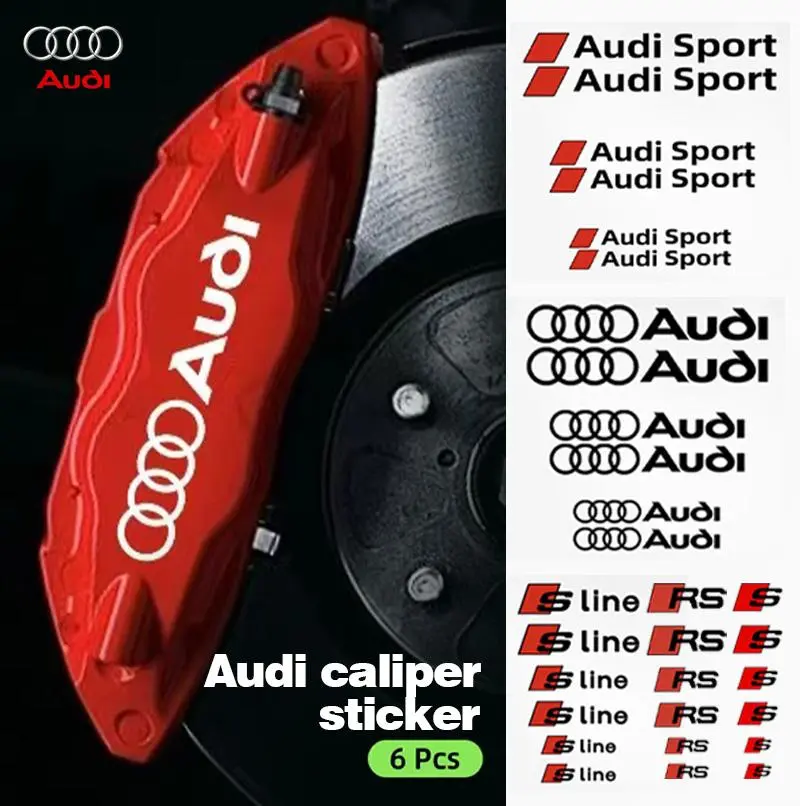 6Pc Car Brake Caliper Sticker High Temperature Waterproof Decal for Audi S3 S5 S1 S4 S2 S6 RS3 RS4 RS5 RS6 RS8 B8 B6 TT A3 A4 A5