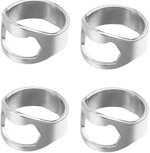 4 Pack Beer Bottle Opener Rings, Stainless Steel Bottle Opener Finger Ring, Beer Bottle Opener