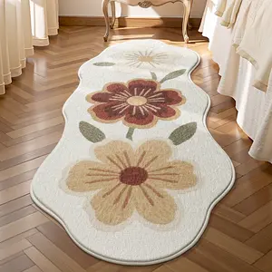 PC-Vintage Simple Bedroom rug, Floral Print Runner Rug, Non-Slip Entrance Rug, Decorative Rug Mat, Easy to Clean,  Soft Carpet and Rugs, Foldable, Easy Care And Washable, Suitable For Living Room, Kitchen, Bathroom, Bedside Decor-Home Decoration