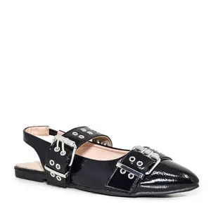 Wild Diva Women's Classic Pointy Toe Texture Chunky Strap Patent Slingback Flats