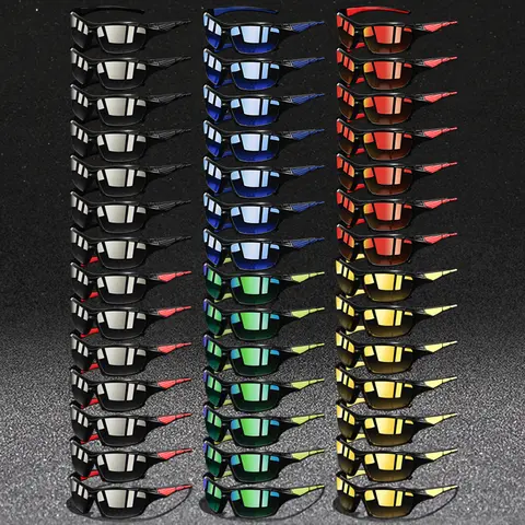 42pcs square sports glasses, various colors, unisex, classic plaid splicing frame with rubber nose pad, stylish comfortable design, suitable for outdoor activities, Sporty Eyewear