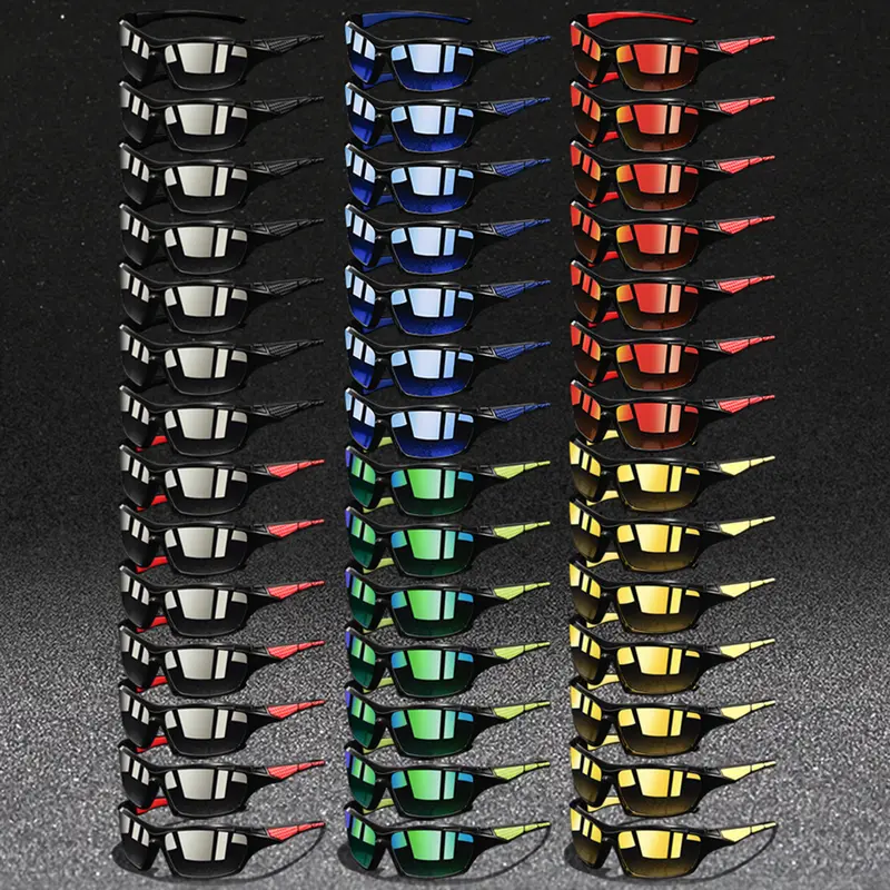 42pcs square sports glasses, various colors, unisex, classic plaid splicing frame with rubber nose pad, stylish comfortable design, suitable for outdoor activities, Sporty Eyewear