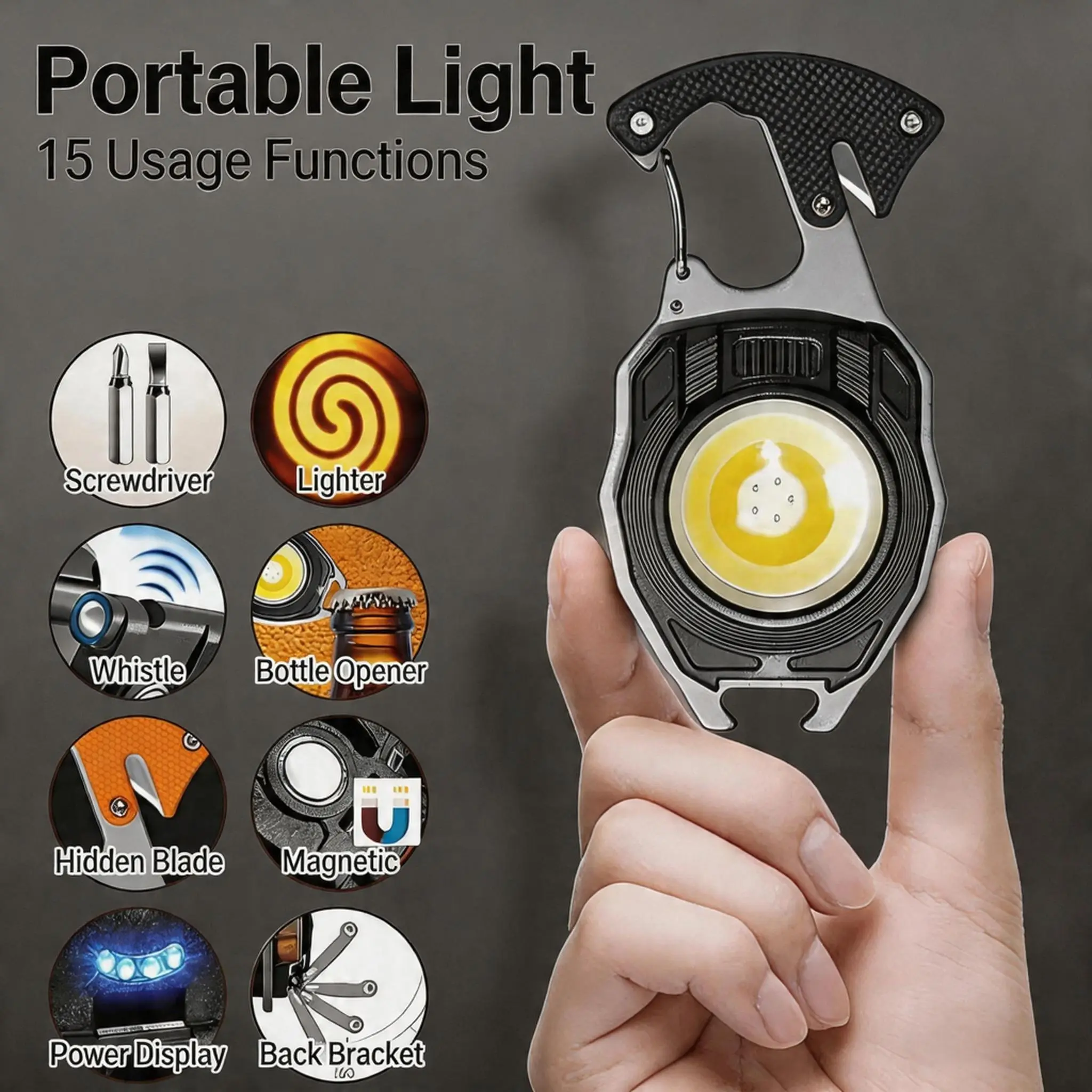 Multitool Keychain Flashlight - Lighter Screwdriver Bottle Opener Magnetic Spoon EDC Pocket Tool