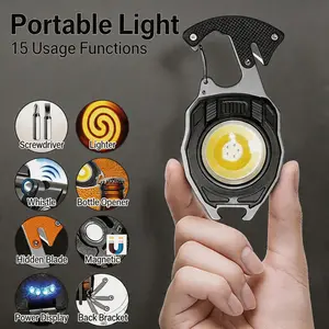 Multitool Keychain Flashlight - Lighter Screwdriver Bottle Opener Magnetic Spoon EDC Pocket Tool