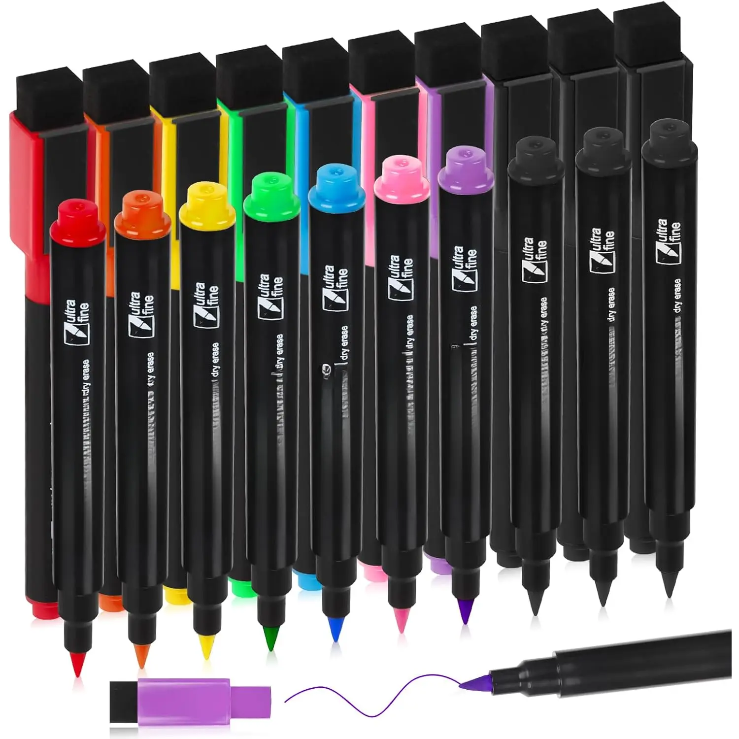 20  Dry Erase Markers Ultra Fine Tip, 0.7mm, Extra Fine Point Erasable Markers with Eraser, Thin White Board Markers Dry Erase, Low Odor, 8 Colors