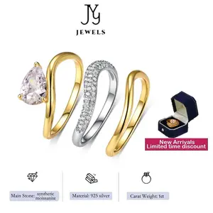 【JYJZZ240】S925 silver three-piece teardrop-shaped synthetic moissanite ring fashionable stacking ring set, women's jewelry gift, wedding engagement ring, birthday gift.