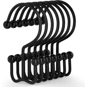 Shower curtain hook, 12 shower curtain rings, durable and rust proof black shower curtain hook, shower curtain ring, shower curtain double sliding hook, black
