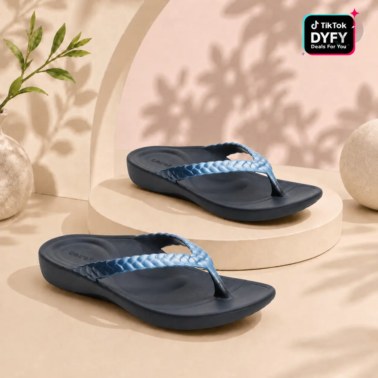 [Limited Stock] Aetrex Vicki Women’s Braided Thong Sandals – Blue Ombre | Lightweight Arch Support & All-Day Cushioning