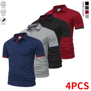 4-pack men’s breathable polo shirts—quick-dry short-sleeve T-shirts; high-performance moisture-wicking casual sports polos suitable for vacations and business occasions; a must-have for everyday casual wear.