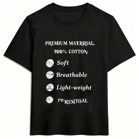 Menswear Cotton Casual Printed Fashion Graphic Crew Neck Round Neck Short-Sleeve T-Shirts - All Seasons Streetwear Daily Outfit Tops with 7-Day After-Sale Warranty Certificate, Exclusive Item
