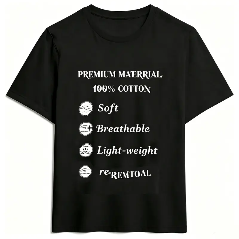 Menswear Cotton Casual Printed Fashion Graphic Crew Neck Round Neck Short-Sleeve T-Shirts - All Seasons Streetwear Daily Outfit Tops with 7-Day After-Sale Warranty Certificate, Exclusive Item