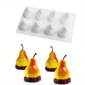 8 Cavity Pear Shaped Cake Mold, 1 Count Simulation Fruit Silicone Baking Pan, Silicone Molds, Mousse Decorative Baking Utensils for Home Kitchen
