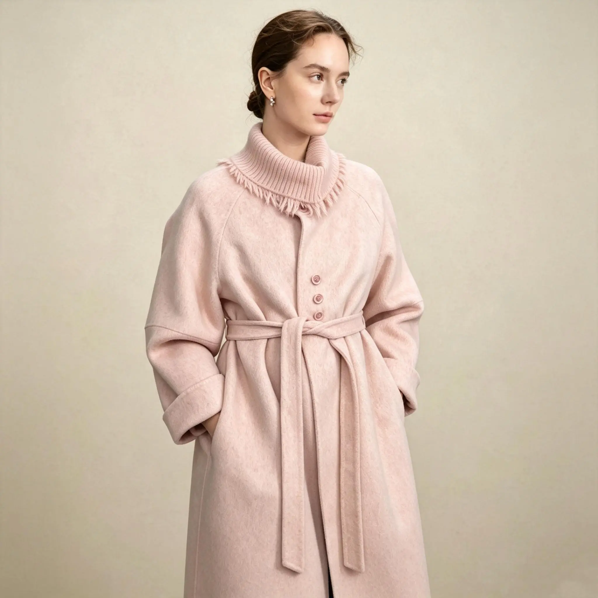 Double-Face 100% Wool Overcoat, Convertible Knit Collar: Wear as a Lapel or Stand Collar，Autumn Winter Outerwear 4 Colours