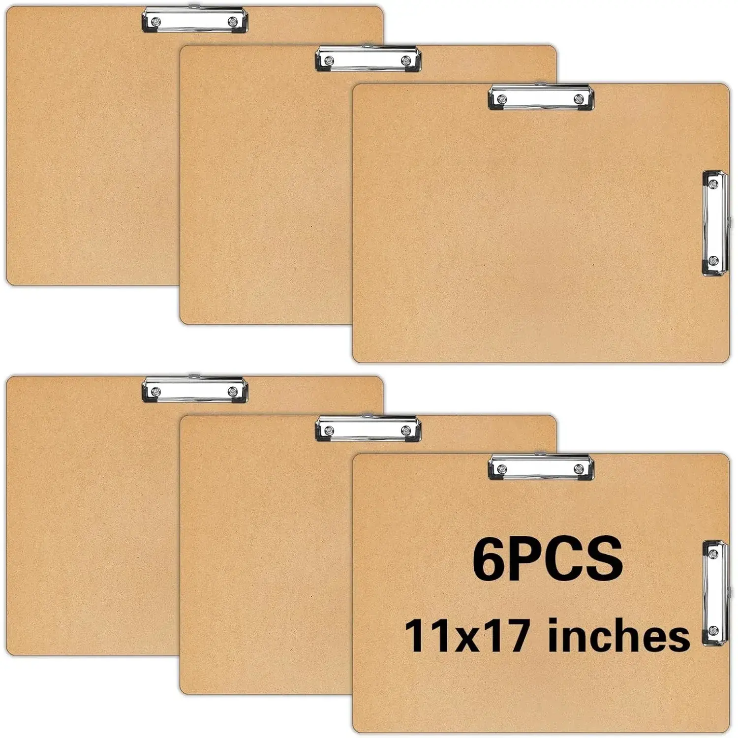 6 PCS Extra Large 11X17 Clipboard, Wood Cleats with Low Profile Clips for Drawing, Sketching, and Art Boards, Horizontal Wood Lapping, Landscape Layout (3Mm Thickness)