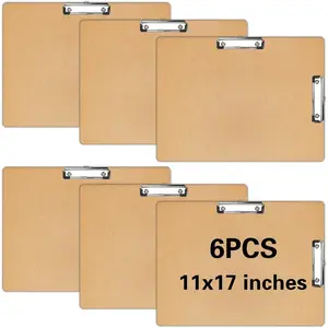 6 PCS Extra Large 11X17 Clipboard, Wood Cleats with Low Profile Clips for Drawing, Sketching, and Art Boards, Horizontal Wood Lapping, Landscape Layout (3Mm Thickness)