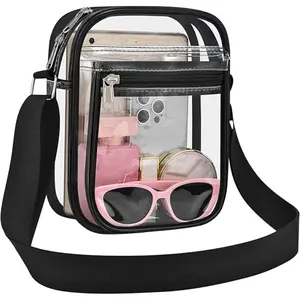 Clear Purse Bag for Stadium Events Clear Messenger Bag for Men and Women with Black Strap and Transparent Design No Warranty