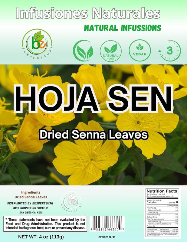 VIRAL Hoja de Sen Té (Senna Leaf Tea Natural) Net Wt. 4 oz (113g) - 100% Natural, Vegan