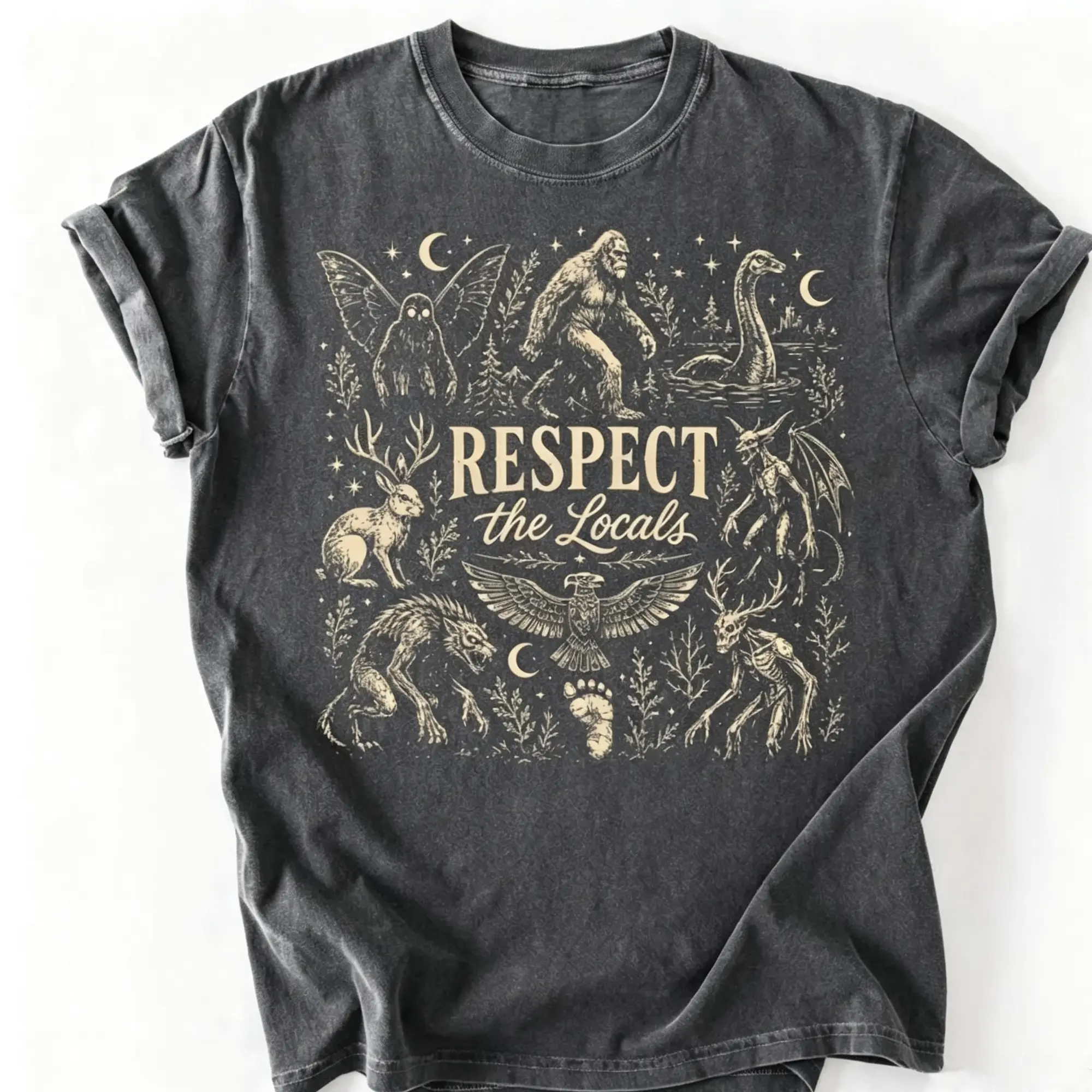 Respect The Locals Cryptid Shirt, Bigfoot Tee, Cryptid Lover Gift, Funny Cryptid Shirts, Mothman Tee, Nessie Lover Gift women