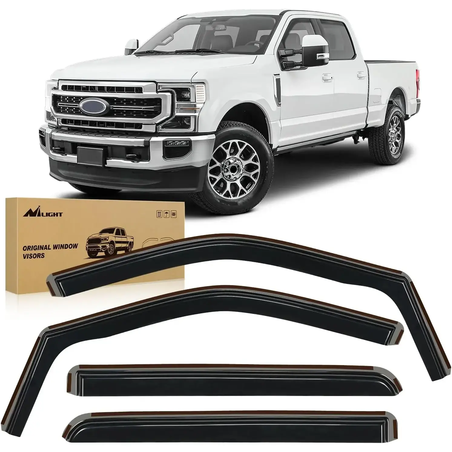 in-Channel Window Visors for Ford F250 F350 F450 F550 Super Duty Crew Cab 2017–2022, Inside Mount Rain Guards, Smoke Tinted Window Deflectors, Wind & Rain Protection, 4PCS
