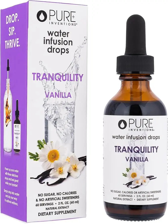 Pure Inventions Tranquility Premium Water Infusion Drops – Vanilla & Chamomile – Supports Hydration – No Sugar, Calories, or Artificial Sweeteners – 60 Servings