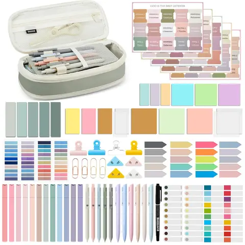 73-Pack Morandi Tones Bible Study Stationary Set with Pencil Case, Highlighters, Markers, Gel Pens, Sticky Notes, Index Labels, Tabs, Clips - Cute School Supplies for Christian Women, Learning Materials, School Supplies Haul Office Stationery