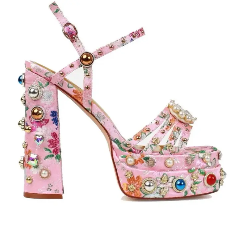 Rhinestone Open Toe Platform Sandals Walking Shoes Footwear Women Stylish High Heels Fashion Heeled Classy Elegant Girl