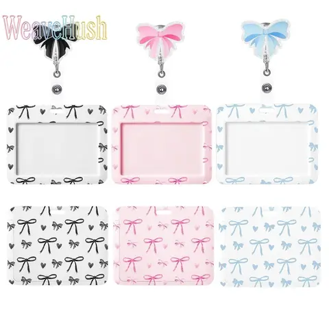 Cute Bows Detail Retractable ID Badge Holder with Stainless Steel Alligator Clip, Non-Woven Bag Accessory Organizer for Quick ID Display - Gift for Medical Professionals on Nurses' Day/Teachers' Day