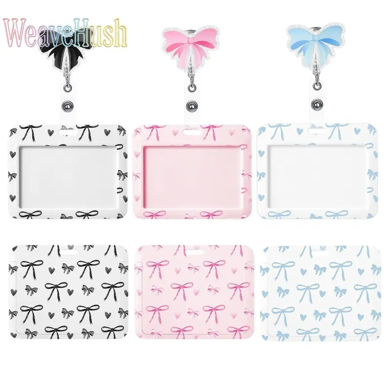 Cute Bows Detail Retractable ID Badge Holder with Stainless Steel Alligator Clip, Non-Woven Bag Accessory Organizer for Quick ID Display - Gift for Medical Professionals on Nurses' Day/Teachers' Day
