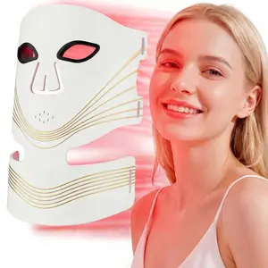 FDA Cleared 2-in-1 Face & Neck LED Mask, Wireless Magnetic Design with 4 Color Light Therapy (Red, Blue, Yellow, NIR) for Anti-Aging, Skin Tightening & Acne Treatment, Professional Beauty Device for Home Use, US Stock Fast Shipping