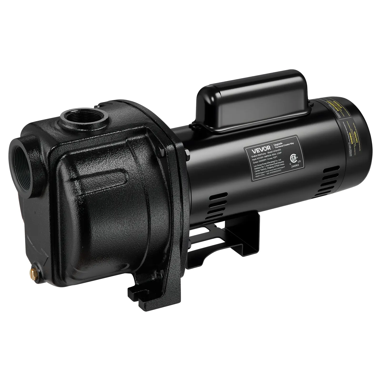 【summerfinds】VEVOR 2 HP Shallow Well Jet Pump, 230 Volt, 5200 GPH Cast Iron Well Jet Pump, with 112 ft Max Head Lift, Check Valve, Thermal Protection, Automatic On/Off, for Garden Irrigation Lawn Sprinkler System